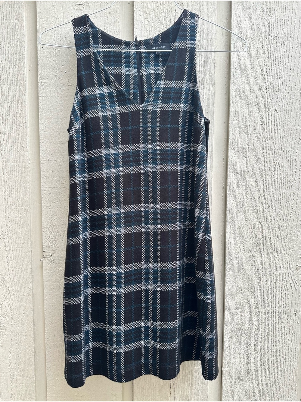 New Look Black and Navy Plaid Sleeveless Shift Dress